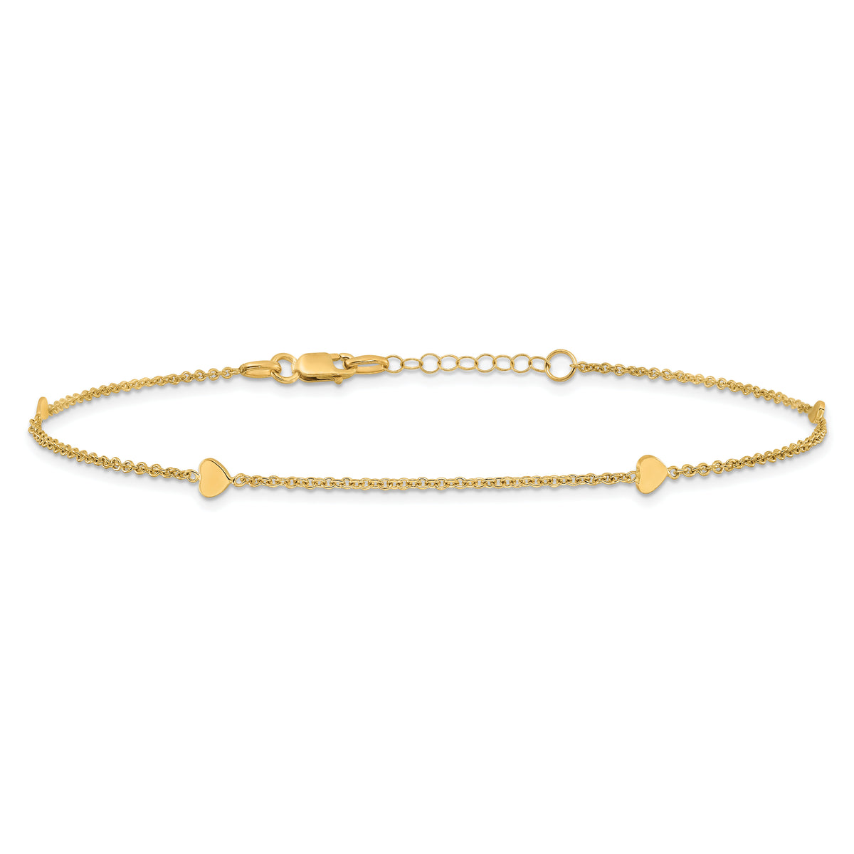 14K Polished Hearts 10in Plus 1in ext. Anklet-ANK305-10