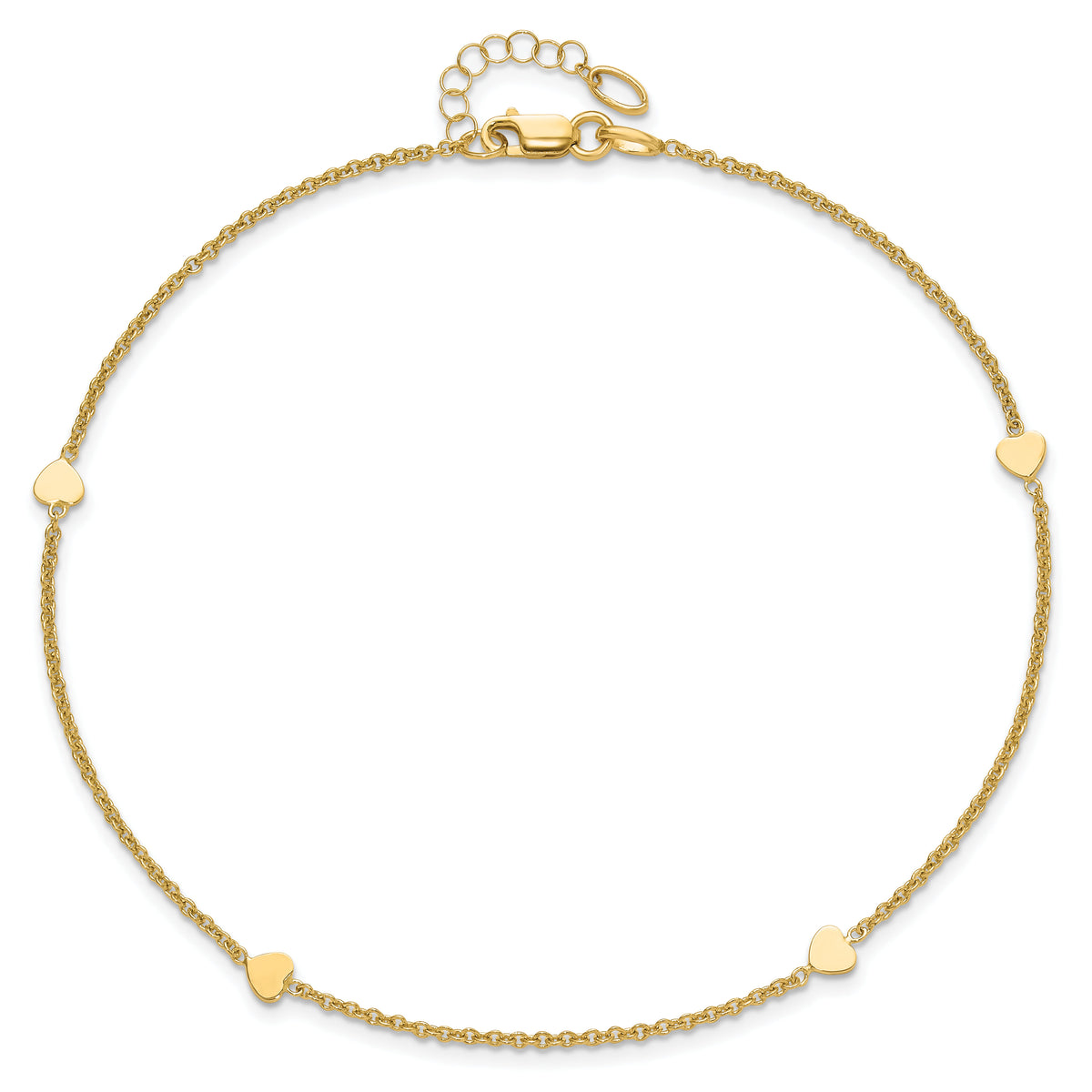 14K Polished Hearts 10in Plus 1in ext. Anklet-ANK305-10