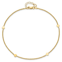 14K Polished Hearts 10in Plus 1in ext. Anklet-ANK305-10