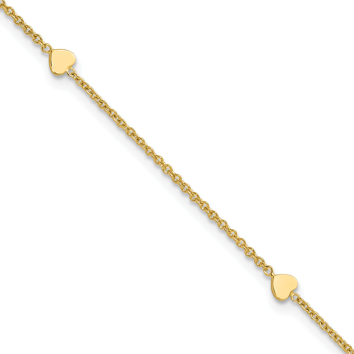 14K Polished Hearts 10in Plus 1in ext. Anklet-ANK305-10