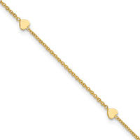 14K Polished Hearts 10in Plus 1in ext. Anklet-ANK305-10