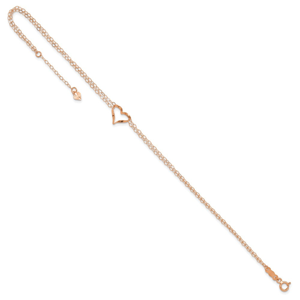 14k Rose Gold Double Strand Heart 9in Plus 1in Ext Anklet-ANK309-9