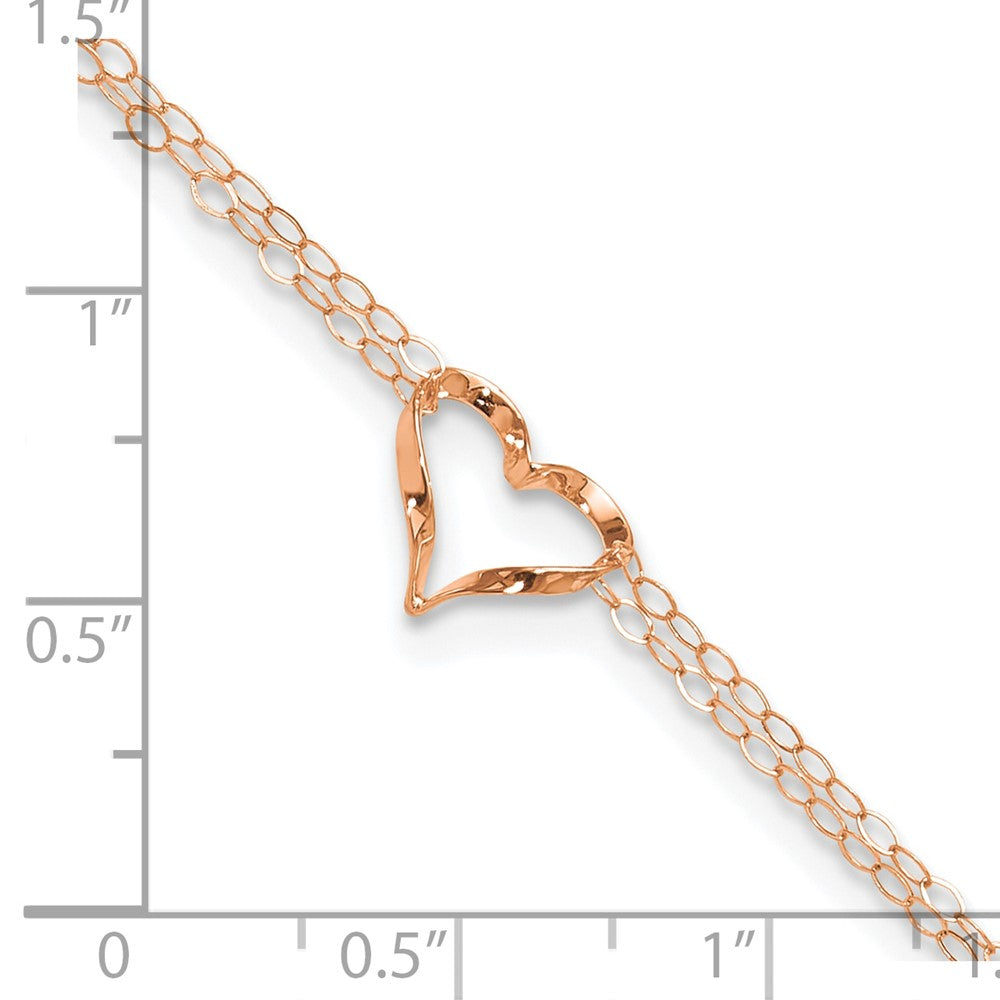 14k Rose Gold Double Strand Heart 9in Plus 1in Ext Anklet-ANK309-9