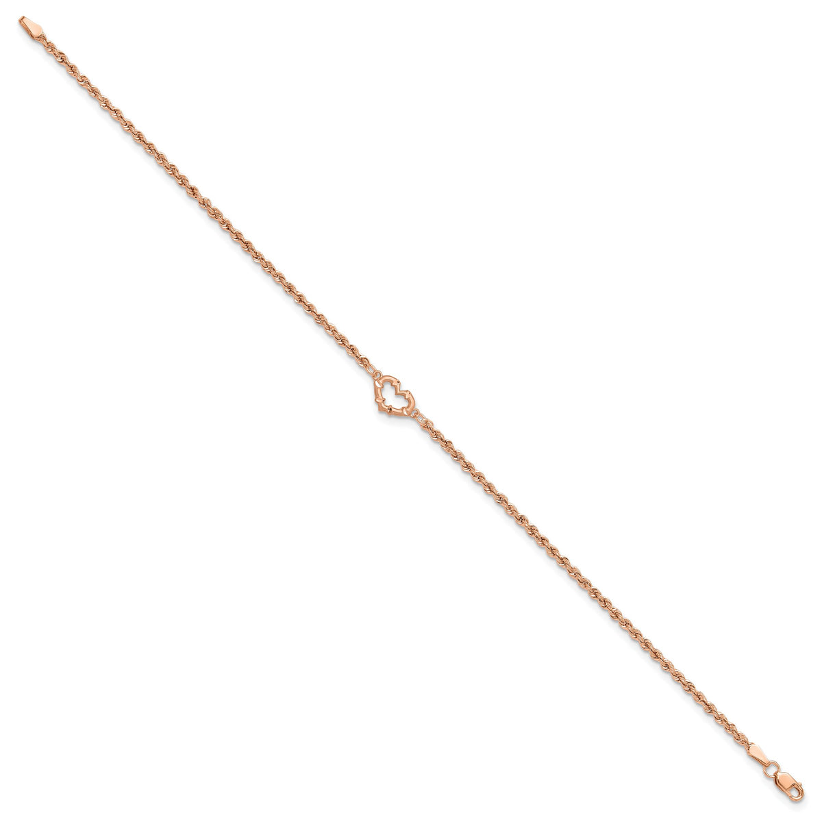 14k Rose Gold Diamond-cut Rope with Heart 10in Anklet-ANK310-10