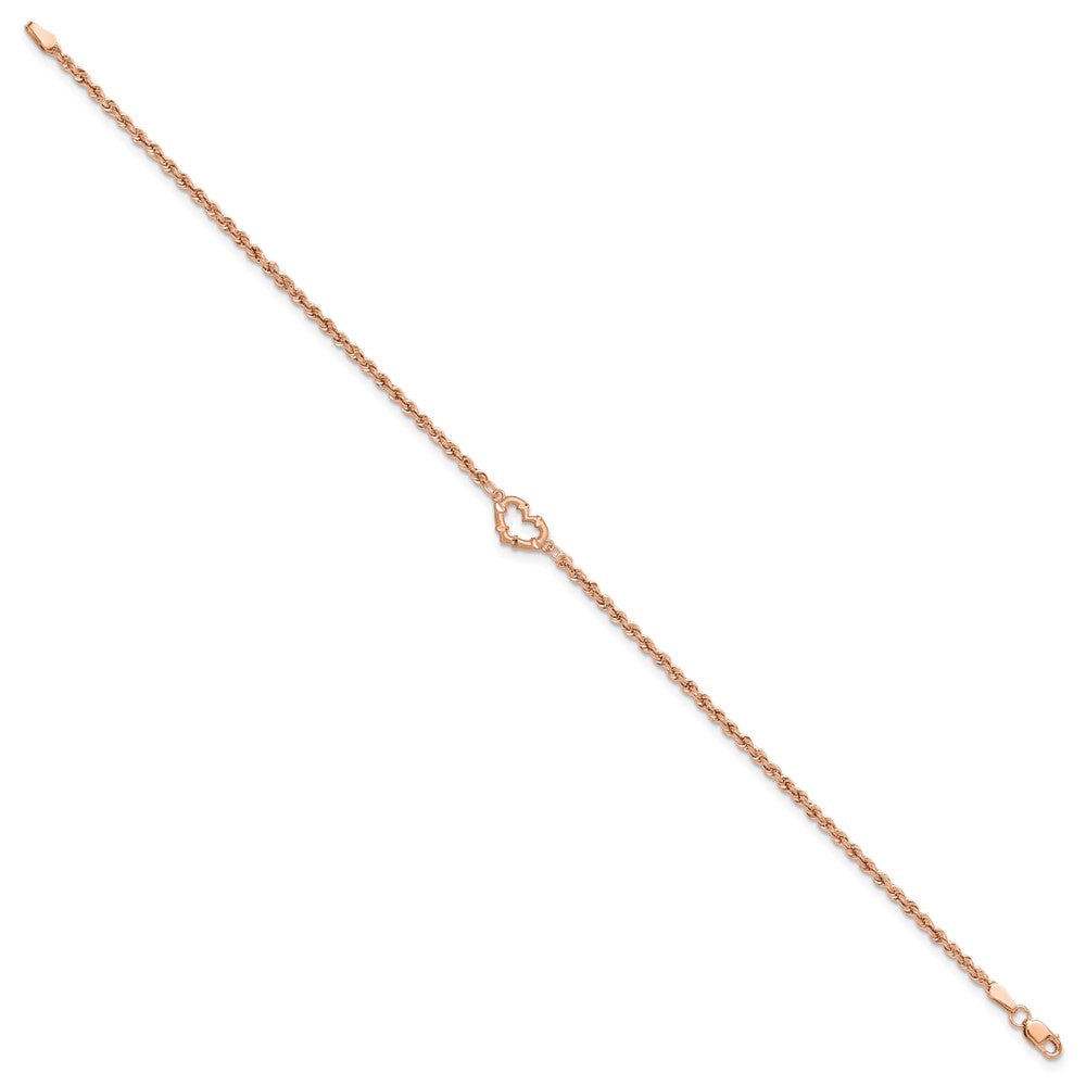 14k Rose Gold Diamod-cut Rope with Heart 9in Anklet-ANK310-9