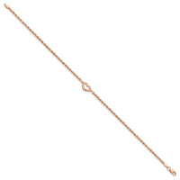 14k Rose Gold Diamod-cut Rope with Heart 9in Anklet-ANK310-9