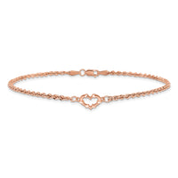 14k Rose Gold Diamond-cut Rope with Heart 10in Anklet-ANK310-10