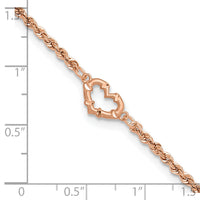 14k Rose Gold Diamond-cut Rope with Heart 10in Anklet-ANK310-10