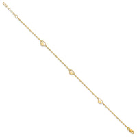 14K Polished Heart 9in Plus 1in ext Anklet-ANK313-9