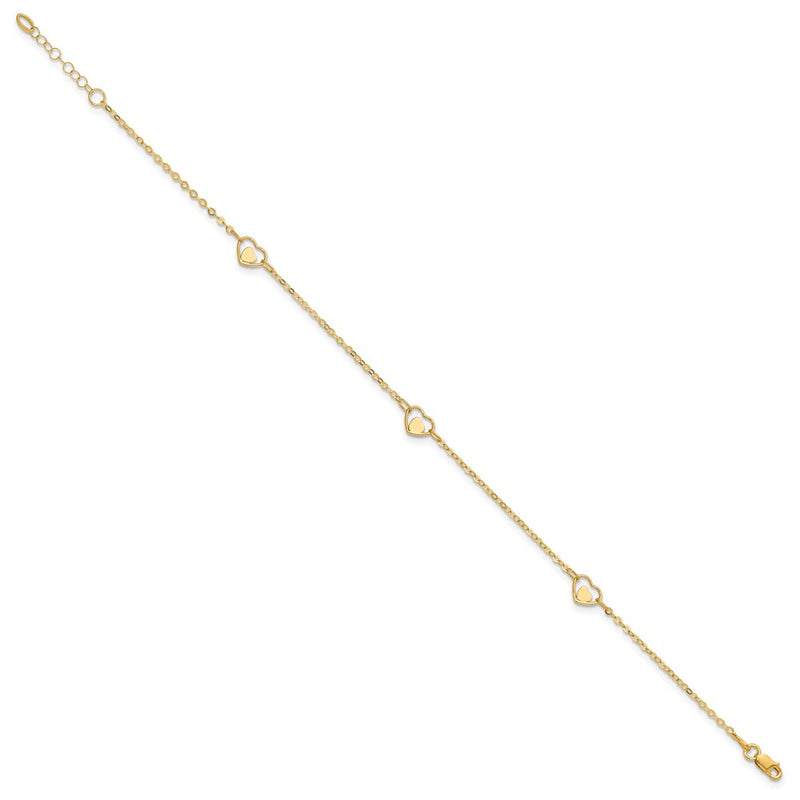 14K Polished Heart 9in Plus 1in ext Anklet-ANK313-9