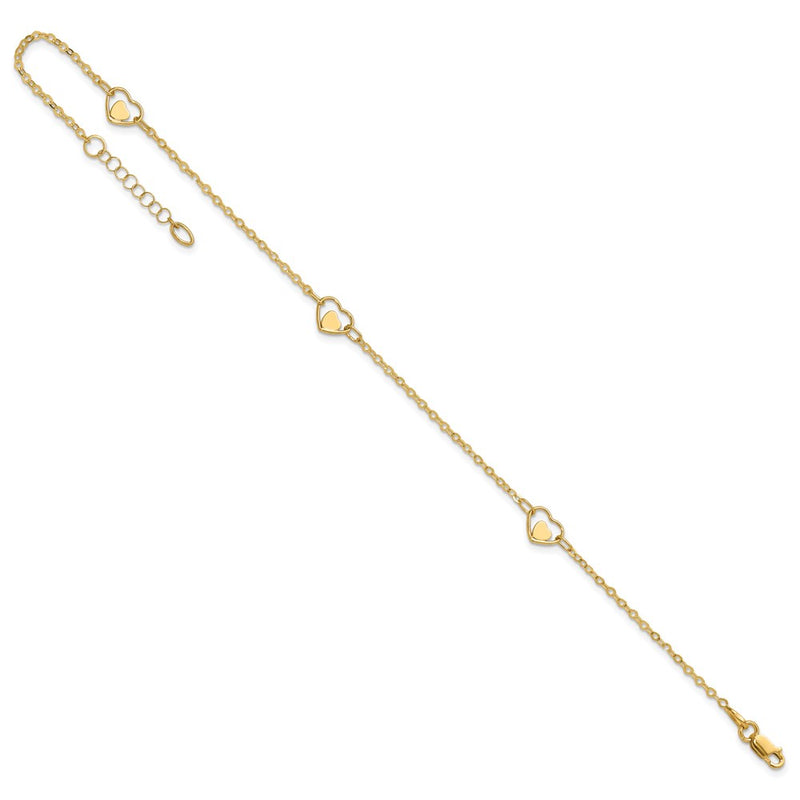 14K Polished Heart 9in Plus 1in ext Anklet-ANK313-9