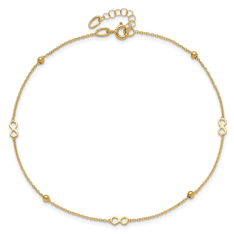 14K Polished Infinity 9in Plus 1in ext Anklet-ANK315-9