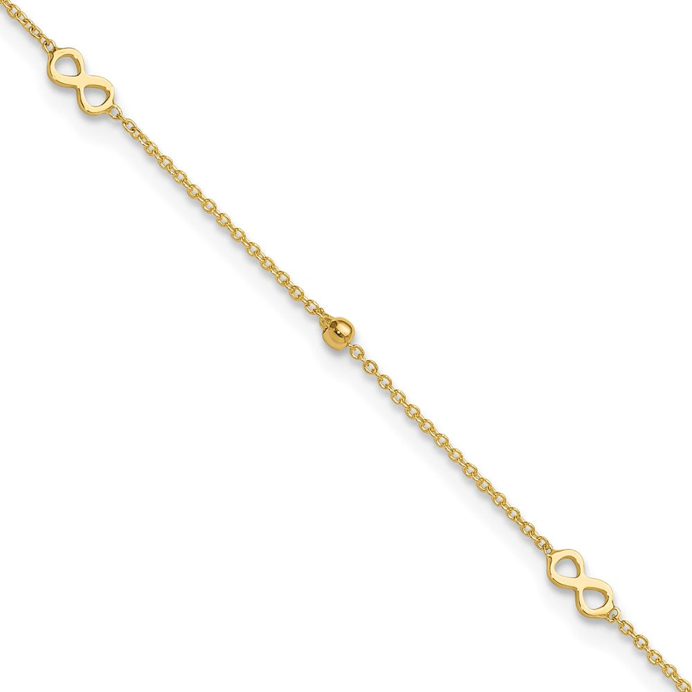 14K Polished Infinity 9in Plus 1in ext Anklet-ANK315-9