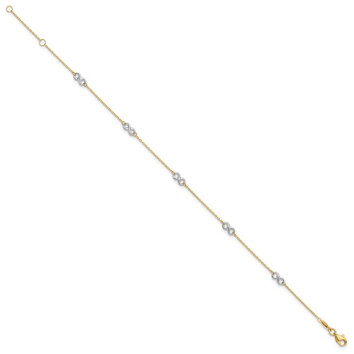 14K Two-tone Polished Infinity 9in Plus 1 in ext. Anklet-ANK316-9