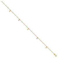 14K Two-tone Polished Diamond-cut Stars 9in Plus 1 in ext. Anklet-ANK317-9