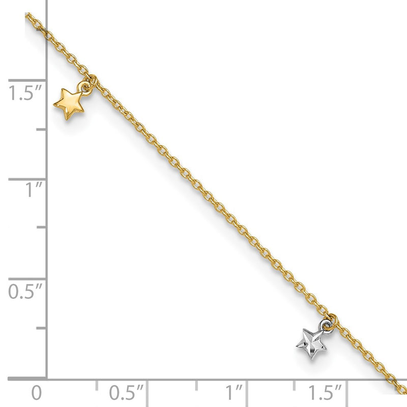 14K Two-tone Polished Diamond-cut Stars 9in Plus 1 in ext. Anklet-ANK317-9