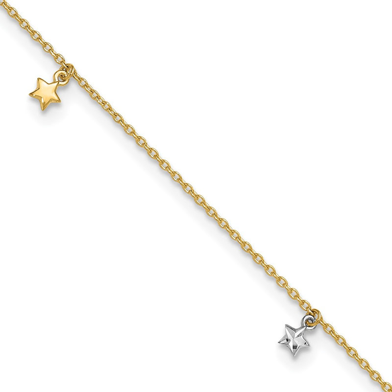 14K Two-tone Polished Diamond-cut Stars 9in Plus 1 in ext. Anklet-ANK317-9