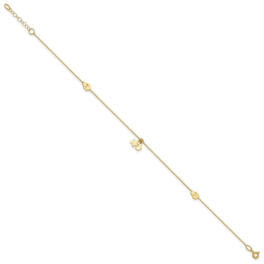 14K Star and Moon 9in Plus 1in ext Anklet-ANK319-9
