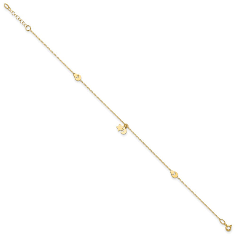 14K Star and Moon 9in Plus 1in ext Anklet-ANK319-9