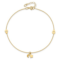 14K Star and Moon 9in Plus 1in ext Anklet-ANK319-9