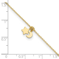 14K Star and Moon 9in Plus 1in ext Anklet-ANK319-9