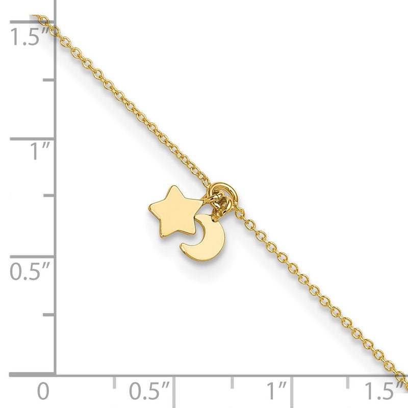 14K Star and Moon 9in Plus 1in ext Anklet-ANK319-9