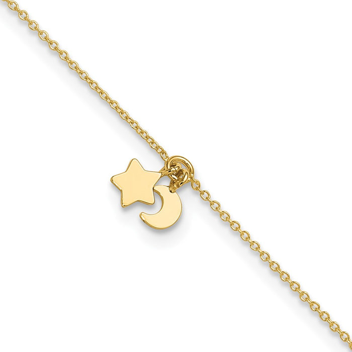 14K Star and Moon 9in Plus 1in ext Anklet-ANK319-9