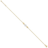 14K Two-tone Polished Three Flower 9in Plus 1in ext Anklet-ANK321-9