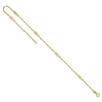 14K Polished Fancy Filigree Link 9in Plus 1 in ext. Anklet-ANK327-9