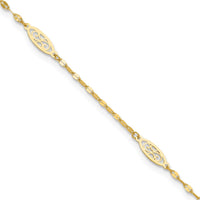 14K Polished Fancy Filigree Link 9in Plus 1 in ext. Anklet-ANK327-9