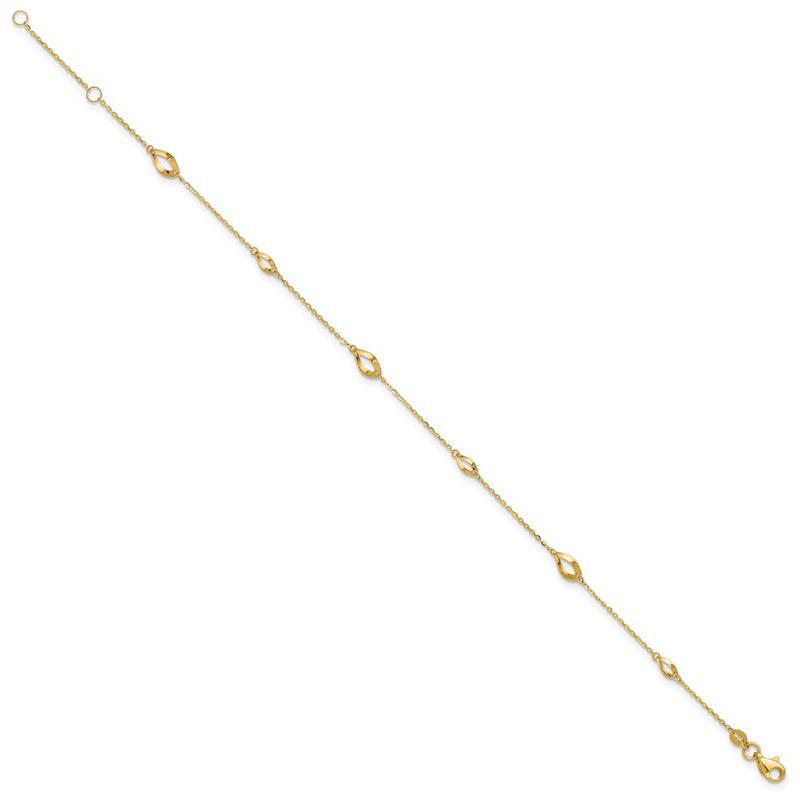 14k 6-Station Oval Link 9in Plus 1in Ext Anklet-ANK328-9