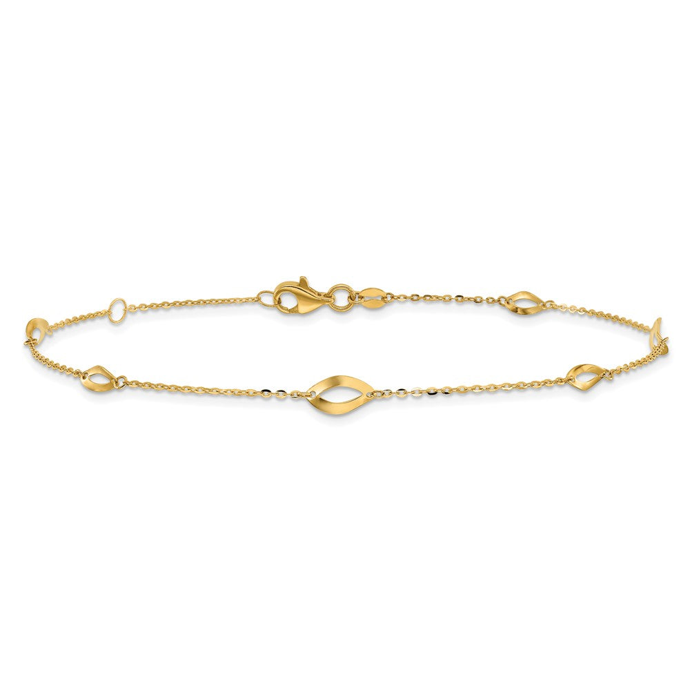 14k 6-Station Oval Link 9in Plus 1in Ext Anklet-ANK328-9