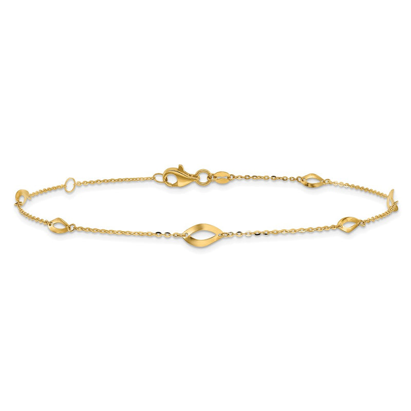 14k 6-Station Oval Link 9in Plus 1in Ext Anklet-ANK328-9