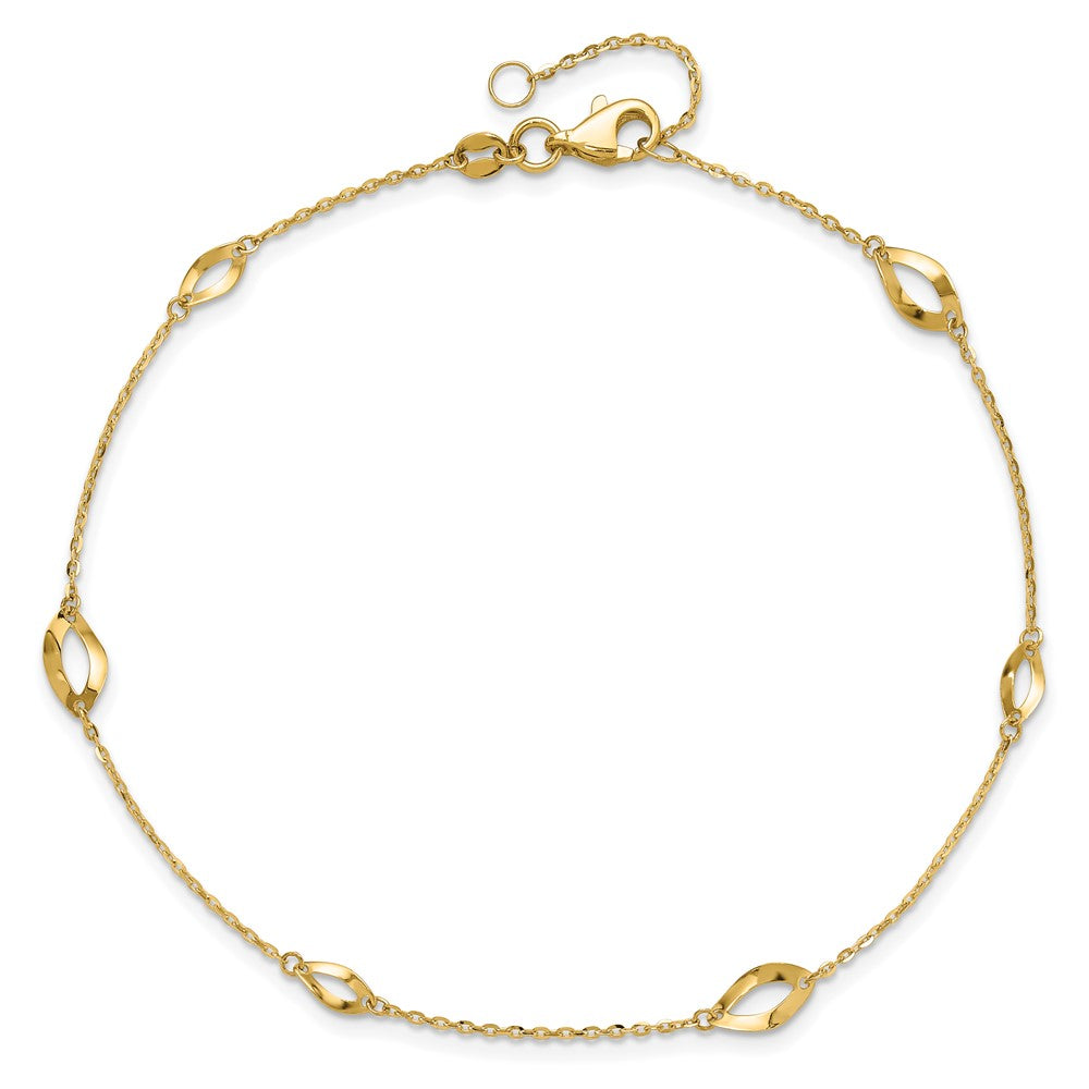 14k 6-Station Oval Link 9in Plus 1in Ext Anklet-ANK328-9