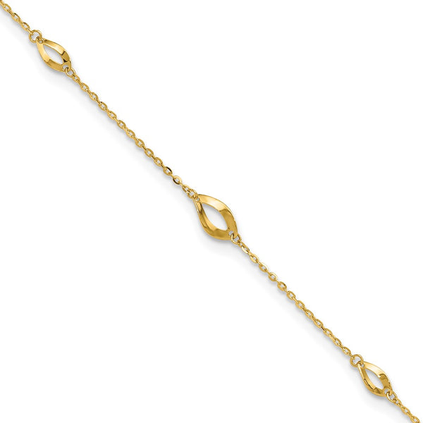 14k 6-Station Oval Link 9in Plus 1in Ext Anklet-ANK328-9