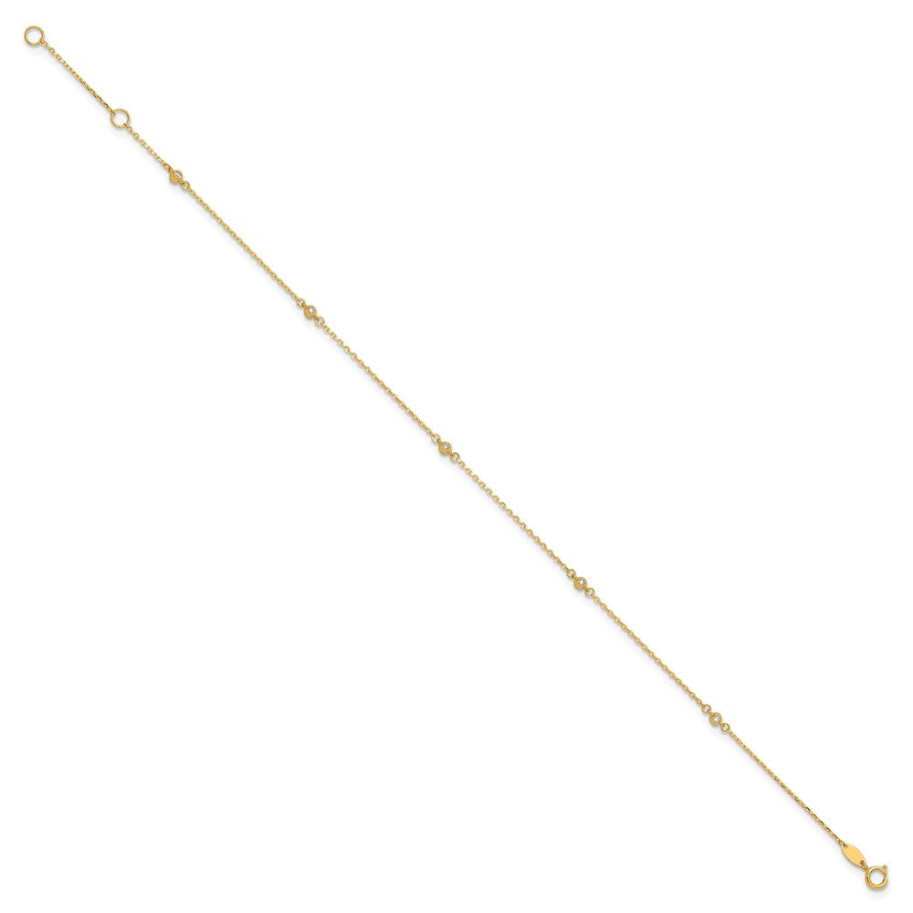 14K Polished CZ 5 Station 9in with 1 in ext. Anklet-ANK329-9