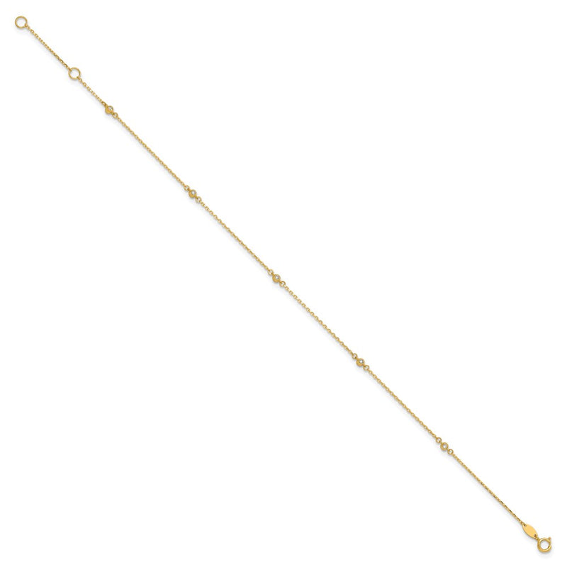 14K Polished CZ 5 Station 9in with 1 in ext. Anklet-ANK329-9
