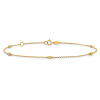 14K Polished CZ 5 Station 9in with 1 in ext. Anklet-ANK329-9