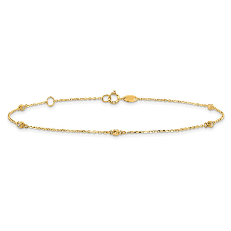 14K Polished CZ 5 Station 9in with 1 in ext. Anklet-ANK329-9