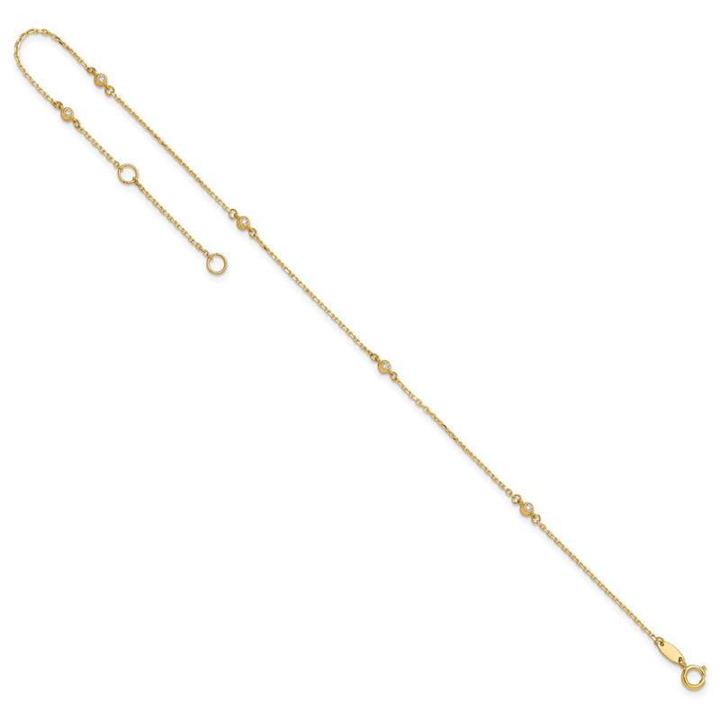 14K Polished CZ 5 Station 9in with 1 in ext. Anklet-ANK329-9