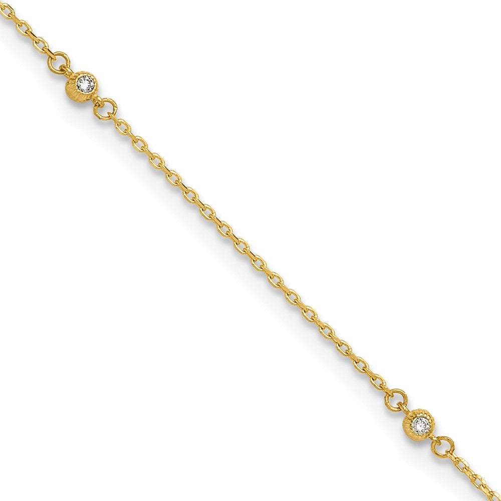 14K Polished CZ 5 Station 9in with 1 in ext. Anklet-ANK329-9