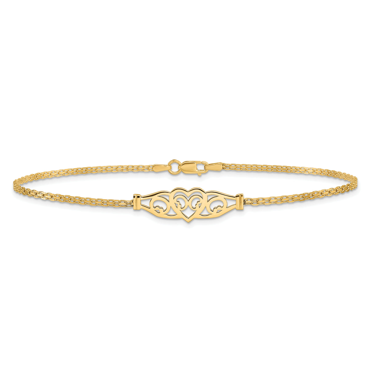 14k Polished Filigree Heart 10inch Anklet-ANK33-10