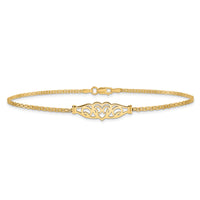 14k Polished Filigree Heart 10inch Anklet-ANK33-10