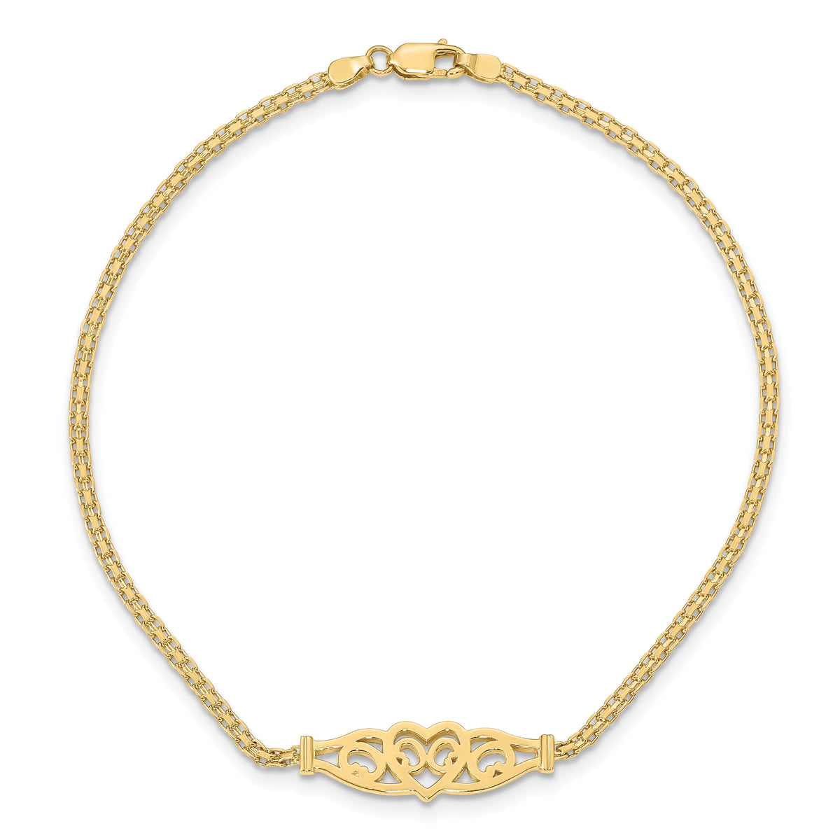 14k Polished Filigree Heart 9in Anklet-ANK33-9
