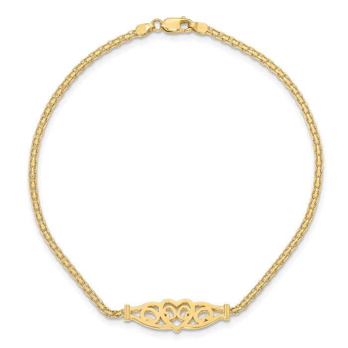 14k Polished Filigree Heart 9in Anklet-ANK33-9