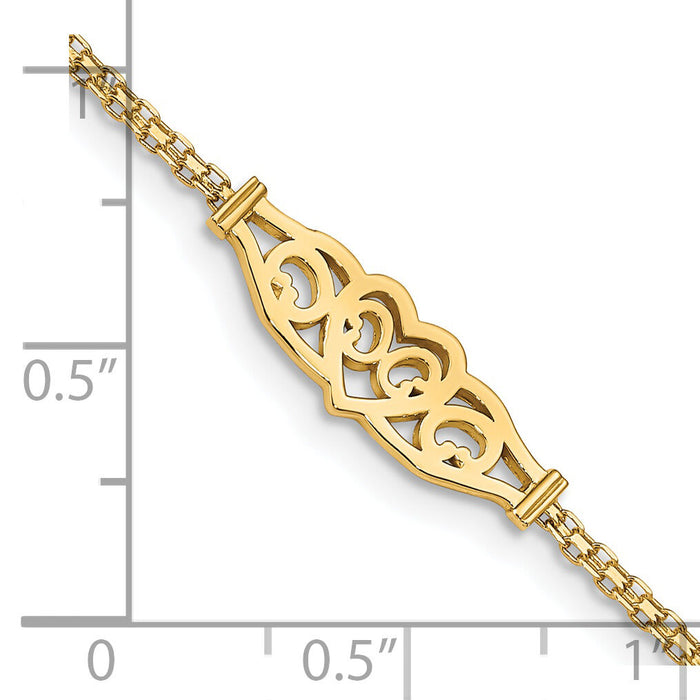 14k Polished Filigree Heart 9in Anklet-ANK33-9