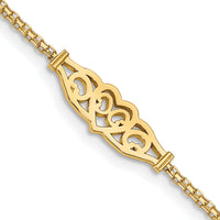 14k Polished Filigree Heart 10inch Anklet-ANK33-10