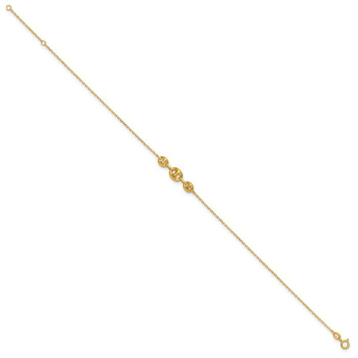 14K Polished Fancy Link 9in Plus 1 in ext. Anklet-ANK332-9