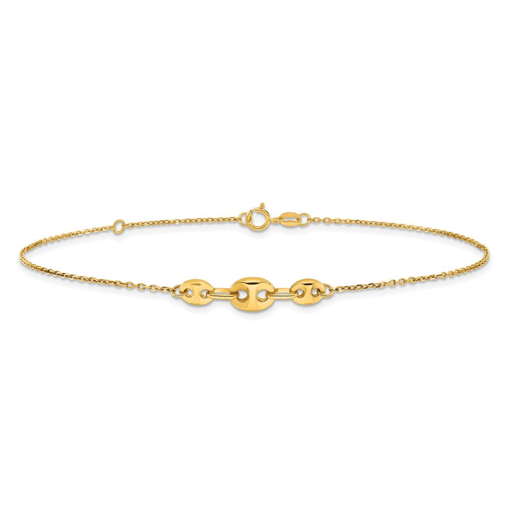14K Polished Fancy Link 9in Plus 1 in ext. Anklet-ANK332-9