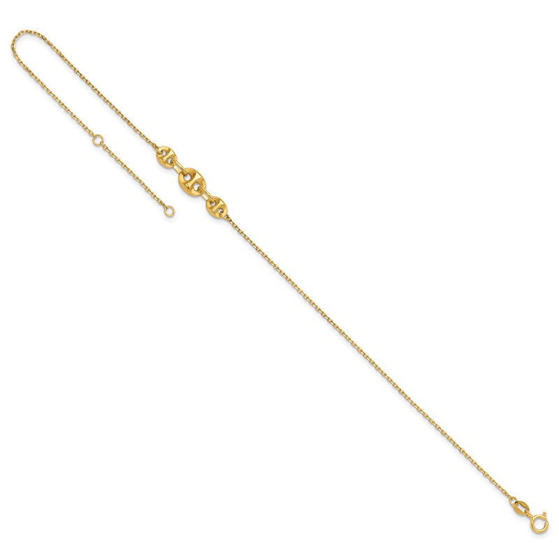 14K Polished Fancy Link 9in Plus 1 in ext. Anklet-ANK332-9